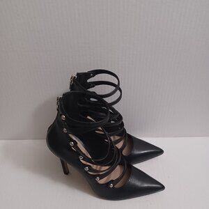 ALDO MULTI STRAP STUDDED HEELS BLACK SIZE 6
